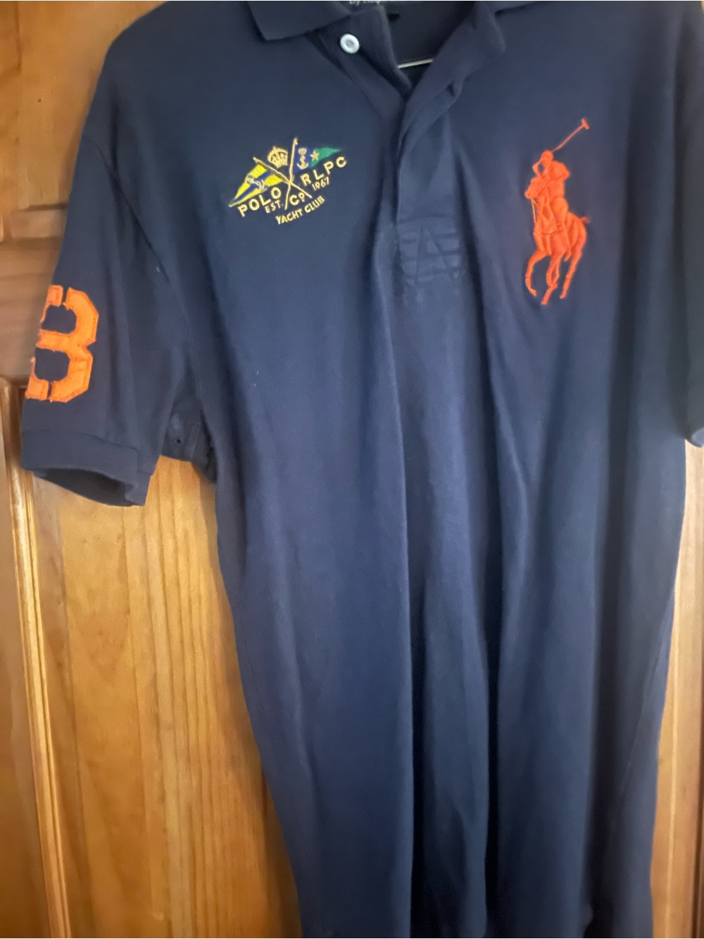 Polo by Ralph Lauren Men's Navy Polo Shirt with Big Pony Orange Logo